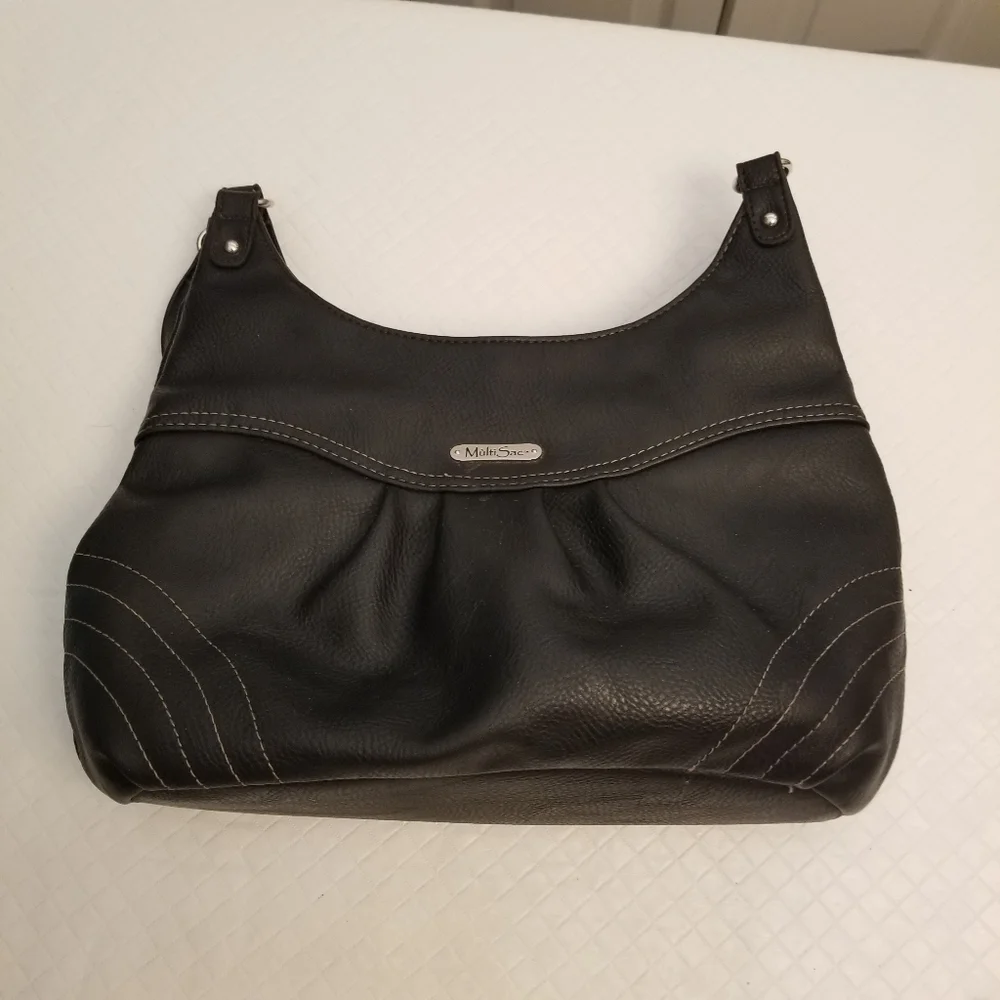 MULTI SAC Black Faux Leather Shoulder Purse 13.5 X 8.5 X 4
